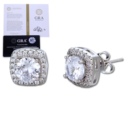 Halukakah Moissanit Ohrringe Herren D1,0 ct aus Platinbeschichtetem 925er Silber mit Zertifikat,Quadrat Ohrstecker mit Diamanten in Krappenfassung,1 Karat Mittelstein + Ca. 0,588 ct Seitensteine von Halukakah
