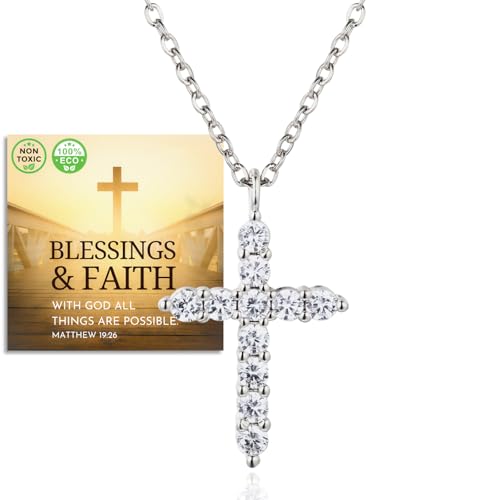 Halukakah Platin Plattiert Damen Kreuz-Faith-Diamant-Anhänger-Halskette|Umweltfreundlich Handgefertigter Schmuck|Entworfen in Italien|Verstellbar|Für Geburtstage,Muttertag und Hochzeiten von Halukakah