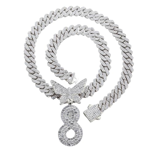 Halukakah Platin Weißgold Vergoldet Anhänger-Halskette für Kinder – Über 1000 Diamanten - Kubanische Linkkette - Cluster-Diamanten 3D Schmetterling Buchstaben Anhänger S – Geschenkidee für Ihre Lieben von Halukakah