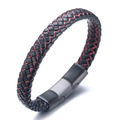 Halukakah Plus ● Jazz ● Herren Echtes Leder Handgemachtes Geflecht Schwarz Mix Rot Armband Titan Mattierter Magnetverschluss Größe Einstellbar 21.5-23cm mit Gratis Geschenkbox Halukakah Plus ● Jazz ● Herren Echtes Leder Handgemachtes Geflecht Schwarz Mix Rot Armband Titan Mattierter Magnetverschluss Größe Einstellbar 21.5-23cm mit Gratis Geschenkbox von Halukakah