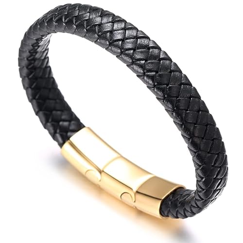 Halukakah Plus ● Solo ● Herren-Armband Handgefertigt | Echtleder in Schwarz | Kreuzgeflecht | Magnetverschluss aus Edelstahl in Gold | mit Geschenkbox | Größe Einstellbar 21.5cm-23cm Halukakah Plus ● Solo ● Herren-Armband Handgefertigt | Echtleder in Schwarz | Kreuzgeflecht | Magnetverschluss aus Edelstahl in Gold | mit Geschenkbox | Größe Einstellbar 21.5cm-23cm von Halukakah