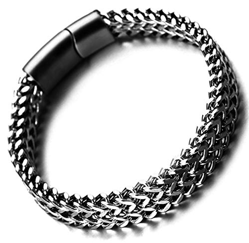 Halukakah Premium ? Macht ? Herren-Armband Handgefertigt | Titan Kette in Schwarz | Yin und Yang Magnetverschluss aus Edelstahl in Silber & Gold & Schwarz | Tolle Geschenkidee | 21.5cm(L) Groß von Halukakah