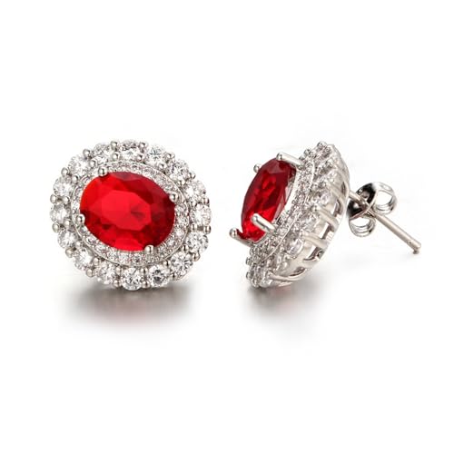 Halukakah Rubin Tansanit-Ohrringe Damen D6,0 ct aus Platinbeschichtetem 925er Silber, Ovale Halo-Stecker mit Krappenfassung, 6 Karat Mittelstein + Moissanit-Seitensteine, für Hochzeit, Verlobung von Halukakah