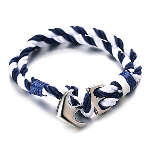 Halukakah ● Segel ● Herren-Nylon-Seilkordelarmband Mehrfarbige Mehrfarbige Blaue und Weiße Farbe Handgefertigter Silberner Ankerverschluss 8.26"(21cm) mit KOSTENLOSE Geschenkbox von Halukakah