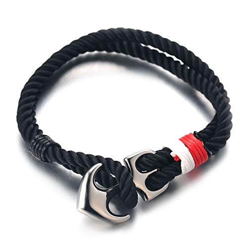 Halukakah ● Segel ● Herren-Nylon-Seilkordelarmband Mehrfarbige Mehrfarbige Schwarze Farbe Handgefertigter Silberner Ankerverschluss 8.26"(21cm) mit KOSTENLOSE Geschenkbox von Halukakah