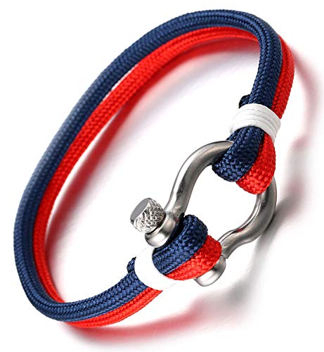 Halukakah ● SEGELN ● Herren Nylon-Seilschnur Armband Mehrschicht Blau Mix Rot Handgefertigt Silberner Schraubverschluss 8.26"/21cm mit Kostenloser Geschenkpackung von Halukakah