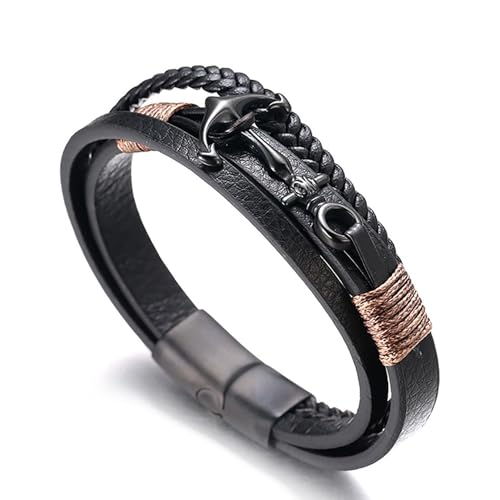 Halukakah ● Segeln ● Herren-Armband Handgefertigt | Echtleder Schwarz | Magnetverschluss Edelstahl in Schwarz | Wickelarmband 3 Runde | mit Titan Anker | KOSTENLOS Geschenkbox | 21.5cm Halukakah ● Segeln ● Herren-Armband Handgefertigt | Echtleder Schwarz | Magnetverschluss Edelstahl in Schwarz | Wickelarmband 3 Runde | mit Titan Anker | KOSTENLOS Geschenkbox | 21.5cm von Halukakah