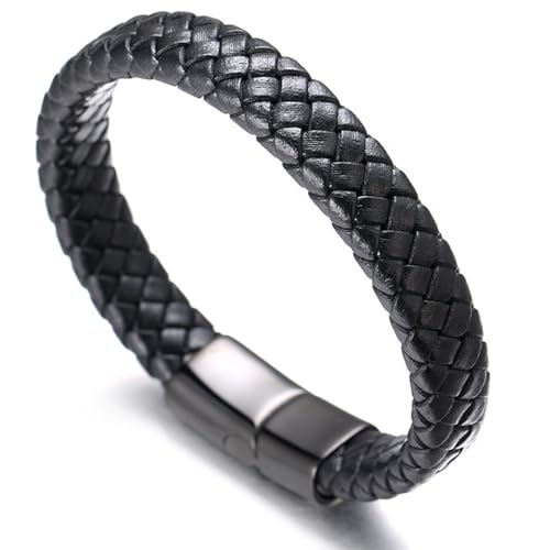 Halukakah ● Solo ● Herren-Armband Handgefertigt | Echtleder in Schwarz | Kreuzgeflecht | Magnetverschluss aus Edelstahl in Schwarz | mit Geschenkbox | Tolle Geschenkidee | 21.5cm von Halukakah