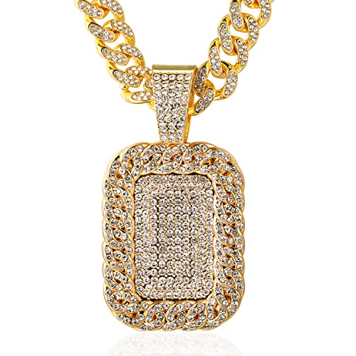 Halukakah ● Voller Diamant-Tag ● Goldkette für Herren 18k Echtgold PlattiertIced Out Anhänger Halskette,Volle Cz-Labordiamanten Zinken-Set,14mm Kubanische Gliederkette 45cm,Kostenlose Geschenkbox Halukakah ● Voller Diamant-Tag ● Goldkette für Herren 18k Echtgold PlattiertIced Out Anhänger Halskette,Volle Cz-Labordiamanten Zinken-Set,14mm Kubanische Gliederkette 45cm,Kostenlose Geschenkbox von Halukakah