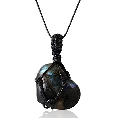 Halukakah Kristalle Steine Herren Halskette Mondstein Authentischer Edelstein Feng Shui Schmuck Herzform Vintage Handgewebtes Seil Halukakah Kristalle Steine Herren Halskette Mondstein Authentischer Edelstein Feng Shui Schmuck Herzform Vintage Handgewebtes Seil von Halukakah