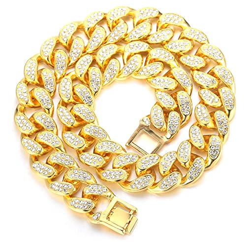 Kubanische Kette Herren Iced Out,20MM Herren Goldkette Miami 18 Karat Echt Vergoldet Halsband Halskette 40cm,Volle Cz Diamant Schnitt Zinken-Set,Geschenk für Ihn von Halukakah