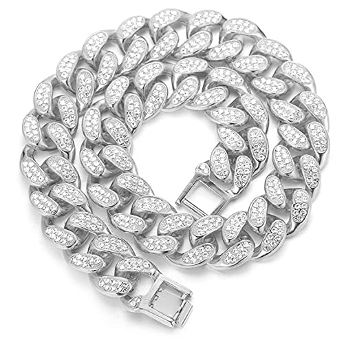 Kubanische Kette Herren Iced Out,20MM Herren Goldkette Miami Platin überzogen Weißgold Halsband Halskette 50cm,Volle Cz Diamant Schnitt Zinken-Set,Geschenk für Ihn Kubanische Kette Herren Iced Out,20MM Herren Goldkette Miami Platin überzogen Weißgold Halsband Halskette 50cm,Volle Cz Diamant Schnitt Zinken-Set,Geschenk für Ihn von Halukakah