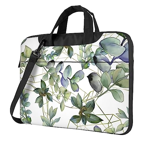 Halvah Laptoptasche mit grünem Eukalyptus-Blätter-Druck, Laptop-Hülle mit Schultergurt, Computer-Aktentaschen-Abdeckung für Damen und Herren, Schwarz , 14 inch von Halvah