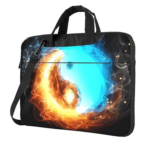 Laptoptasche mit Yin-Yang-Motiv "Feuer und Eis", Laptop-Hülle mit Schultergurt, für Damen und Herren, Schwarz , 14 inch von Halvah