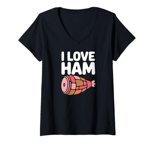 Damen Ich Liebe Schinken, Grafik, Essen, Humor T-Shirt mit V-Ausschnitt Damen Ich Liebe Schinken, Grafik, Essen, Humor T-Shirt mit V-Ausschnitt von Ham Enthusiast Meat Lover Foodie