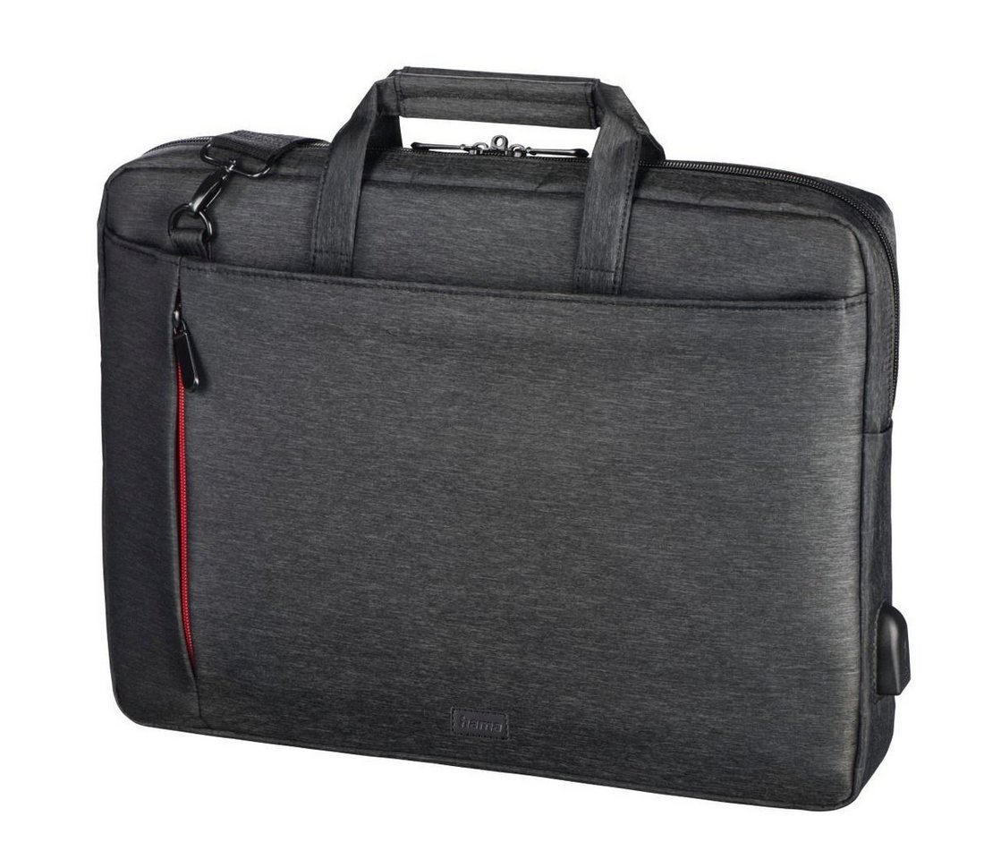 Hama Laptoptasche Notebook Tasche bis 44cm (17,3), Farbe Schwarz, modisches Design, Mit Tabletfach, Vordertaschen, Organizerstruktur, Trolleyband,USB-Port von Hama