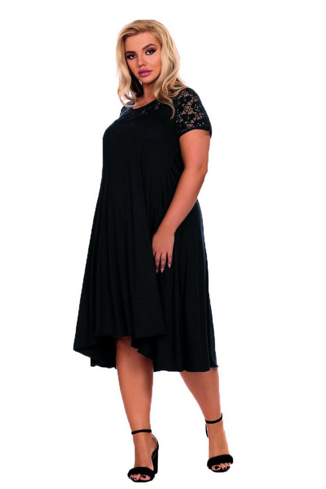 Hamana Negligé Schwarzes Frauen Plus Size Nachtkleid aus dehnbarem Material und Spitz von Hamana