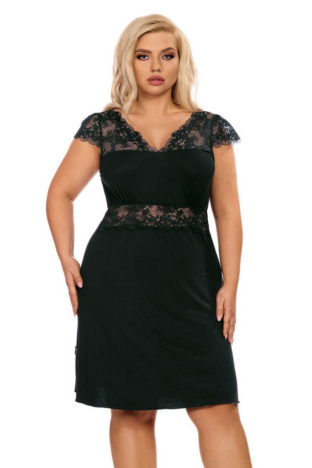 Hamana Negligé Schwarzes blickdichtes Damen Dessous Nachtkleid Negligee mit Spitze in von Hamana