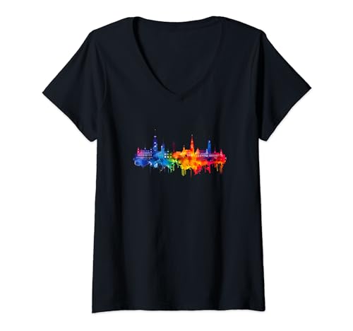 Damen Skyline Hamburg T-Shirt mit V-Ausschnitt Damen Skyline Hamburg T-Shirt mit V-Ausschnitt von Hamburg Germany Skyline