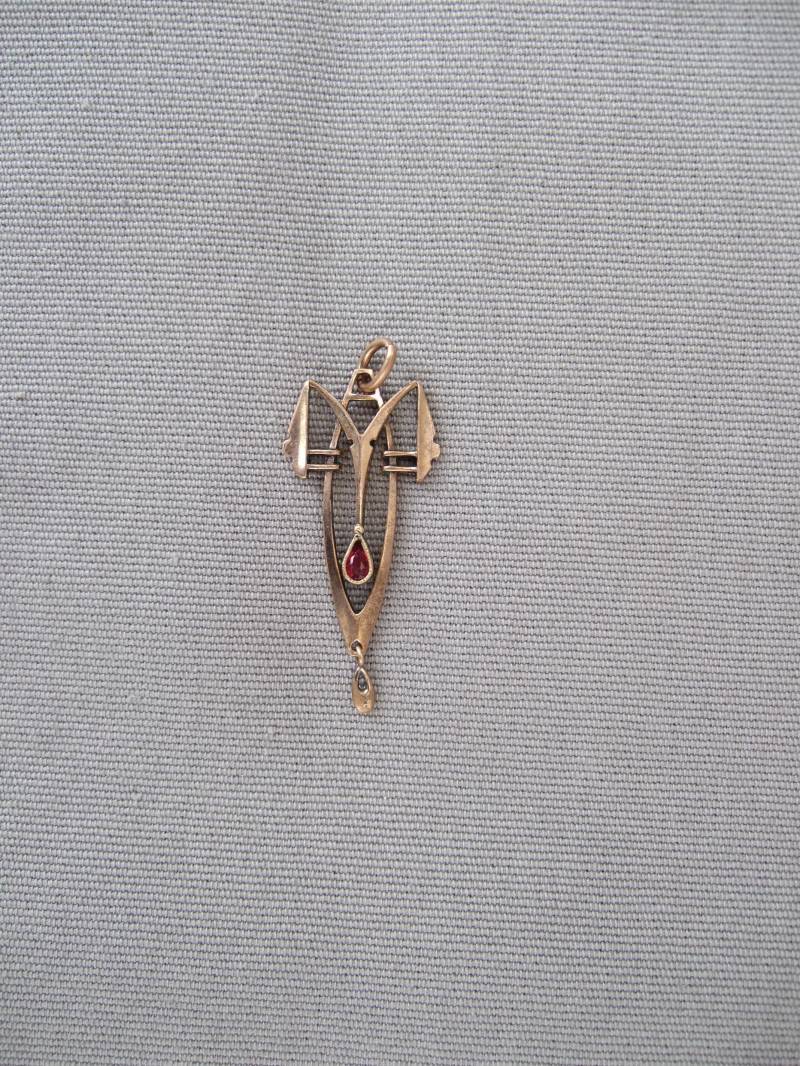 Anhänger Jugendstil Tombak Antik Vintage Gold Rot von HamburgVintage