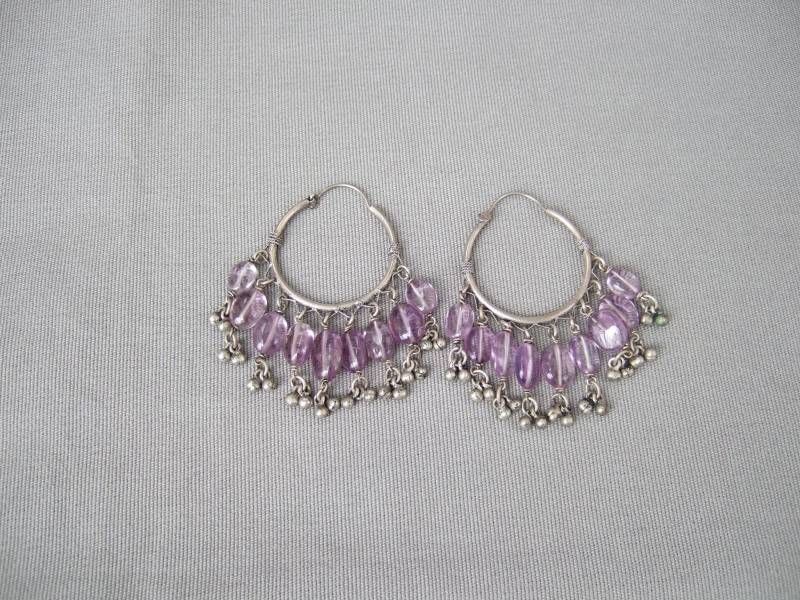 Chandelier Ohrringe Silber Lila Violett 925 Sterlingsilber Vintage Hippie-Stil Boho-Ohrringe Creolen von HamburgVintage