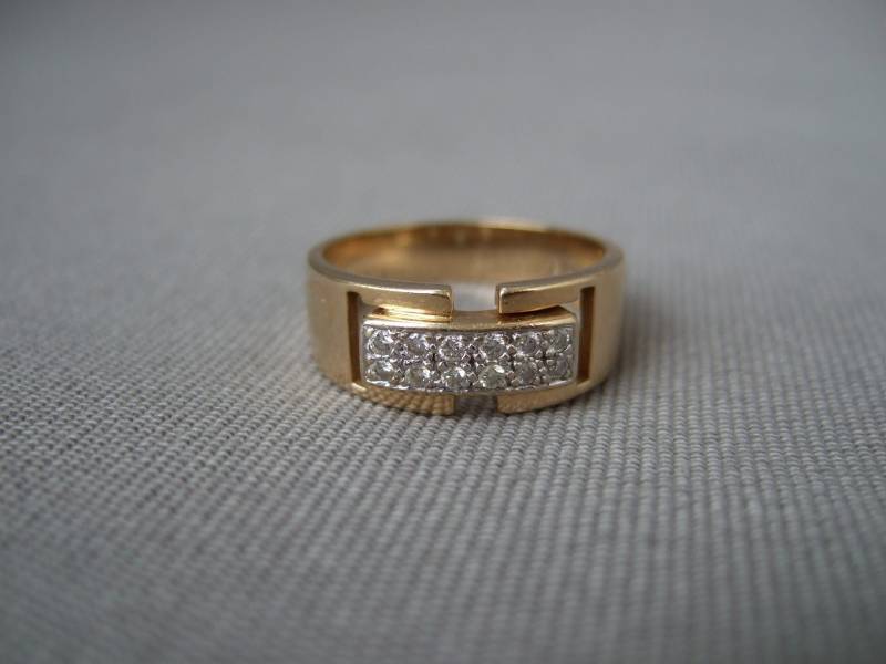 Schlichter Goldring 585 Mit Brillanten Diamanten Rechteckig Vintage Ring Gold Diamantring Brillantring von HamburgVintage