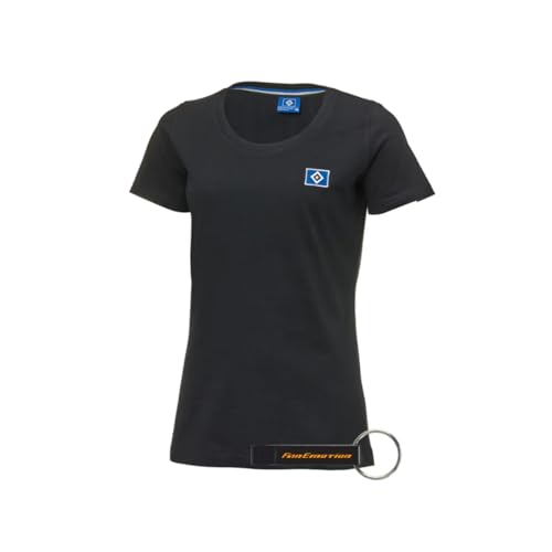 Hamburger SV HSV T-Shirt Damen Logo schwarz Fanartikel + FanEmotion Flaschenöffner (DE/NL/SE/PL, Alphanumerisch, XS, Regular, Regular, schwarz) von Hamburger SV
