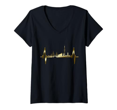 Damen Hamburg Skyline Herzschlag Hamburger Hafen Liebe Fan Hamburg T-Shirt mit V-Ausschnitt Damen Hamburg Skyline Herzschlag Hamburger Hafen Liebe Fan Hamburg T-Shirt mit V-Ausschnitt von Hamburger Wahrzeichen aus Hamburch Mit Herz