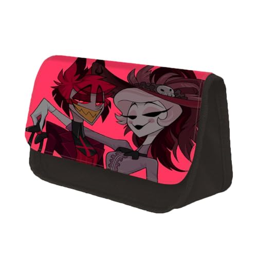 Anime Hazbin Hotel Federmäppchen Alastor/Angel Dust/Vaggie/Sir Pentious/Adam/Lucifer/Charlie Anime-bedrucktes großes Fassungsvermögen, Federmäppchen, Polyester, doppellagig, Bleistifttasche für von Hamender