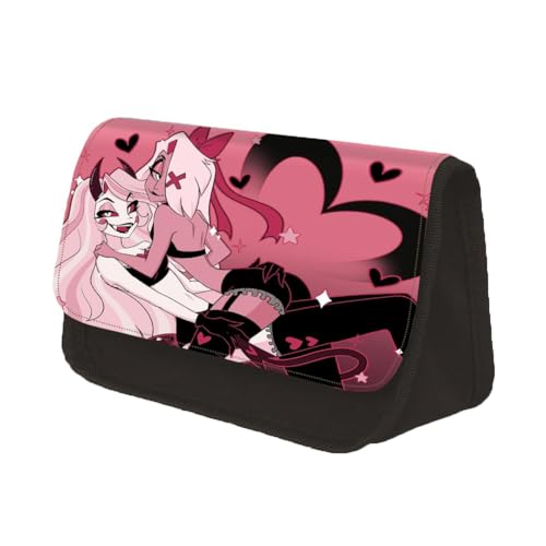 Anime Hazbin Hotel Federmäppchen Alastor/Angel Dust/Vaggie/Sir Pentious/Adam/Lucifer/Charlie Anime-bedrucktes großes Fassungsvermögen, Federmäppchen, Polyester, doppellagig, Bleistifttasche für von Hamender