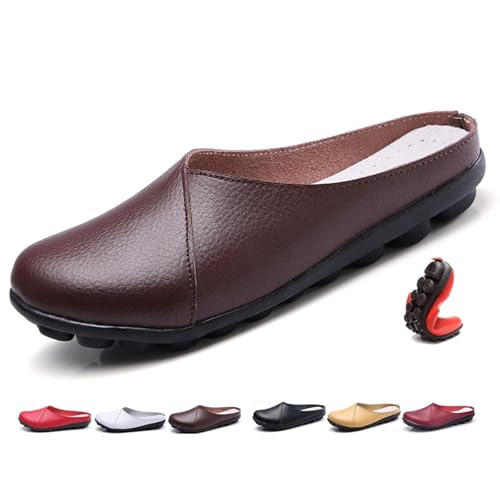 Damen Leder Pantoletten Slip-On Weiche Echtleder Clogs Bequeme Rückenfreie Loafer für Frauen Weite Passform Flats Stillschuhe, braun, 40 EU Damen Leder Pantoletten Slip-On Weiche Echtleder Clogs Bequeme Rückenfreie Loafer für Frauen Weite Passform Flats Stillschuhe, braun, 40 EU von Hamender