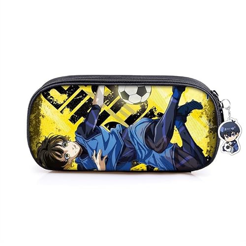 Hamender Blue Lock Anime Federmäppchen mit Schlüsselanhänger Isagi Yoich Doppelreißverschluss Große Kapazität Mäppchen Stiftemäppchen für Jungen und Mädchen (Type 2, 20x10x5cm) von Hamender