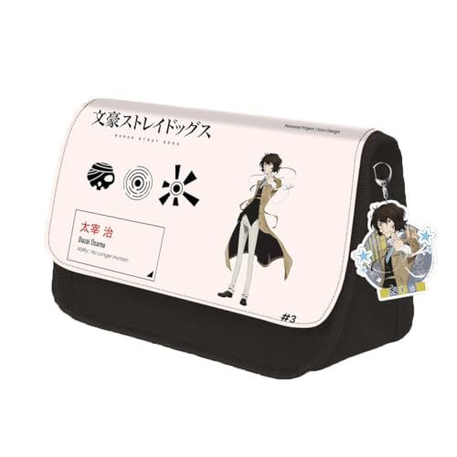 Hamender Bungo Stray Dogs Anime Federmäppchen mit Schlüsselanhänger Große Kapazität Mäppchen Doppelreißverschluss Reißverschluss Stifttasche für Jungen und Mädchen (Type 10, 22x13x7.5cm) von Hamender