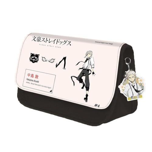 Hamender Bungo Stray Dogs Anime Federmäppchen mit Schlüsselanhänger Große Kapazität Mäppchen Doppelreißverschluss Reißverschluss Stifttasche für Jungen und Mädchen (Type 6, 22x13x7.5cm) von Hamender