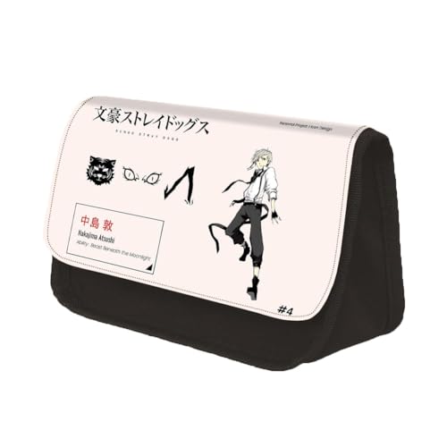 Hamender Bungo Stray Dogs Anime Federmäppchen mit Schlüsselanhänger Große Kapazität Mäppchen Doppelreißverschluss Reißverschluss Stifttasche für Jungen und Mädchen (Type 9, 22x13x7.5cm) von Hamender