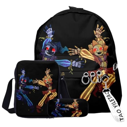 Hamender FNAF Schulranzen 3-teiliges Set Sicherheitsverletzung Schulranzen Fazbear Foxy Stifttasche Bedruckt Casual Anime Umhängetasche für Jungen Mädchen, Typ 14, Cartoon von Hamender