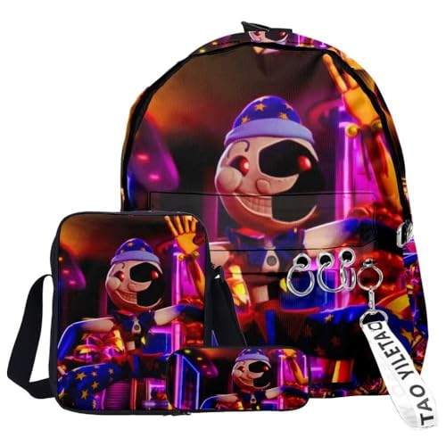 Hamender FNAF Schulranzen 3-teiliges Set Sicherheitsverletzung Schulranzen Fazbear Foxy Stifttasche Bedruckt Casual Anime Umhängetasche für Jungen Mädchen, Typ 22, Cartoon von Hamender