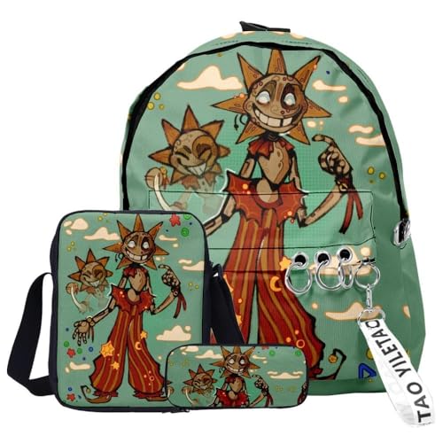 Hamender FNAF Schultasche mit Sonnenmond-Motiv, 3 Stück, Fazbear's Piazzaria, modischer Schulrucksack, Federmäppchen, Geschenk für Jungen, Mädchen, Studenten, Reisen, unverzichtbarer Tagesrucksack, von Hamender