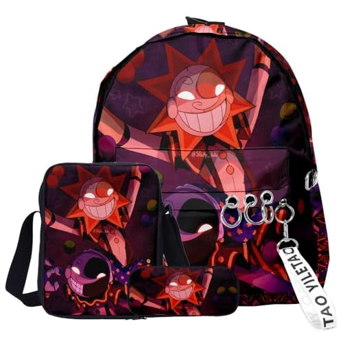 Hamender FNAF Schultasche mit Sonnenmond-Motiv, 3 Stück, Fazbear's Piazzaria, modischer Schulrucksack, Federmäppchen, Geschenk für Jungen, Mädchen, Studenten, Reisen, unverzichtbarer Tagesrucksack, von Hamender