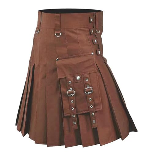 Herren-Kilt, traditionelles Highland-Tartan-Kleid, Röcke mit Cargotaschen, Schottland, Gothic, schottische Kleidung, lässig, Party-Kilt, braun, XL von Hamender