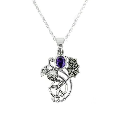 Hamilton & Young Schottische Distel Kette aus 925er Sterlingsilber – mit Markasiten und Kristall - Handgefertigt in Schottland von Hamilton & Young