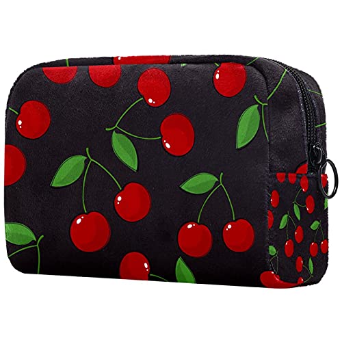 Kosmetiktasche Für Mädchen Kirschfrucht Beere Make-up-Tasche Tragbar Schminktasche Drucken Wäschesack Kosmetiktasch Organizer für Damen und Mädchen 18.5x7.5x13cm von Haminaya