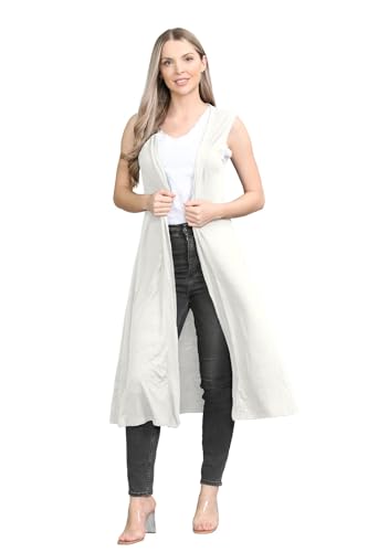 Damen Maxi-Cardigan, ärmellos, offener Kragen, Boyfriend-Länge, cremefarben, 42-44 von Hamishkane