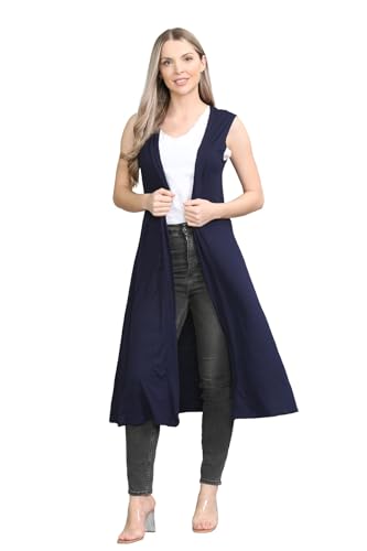 Damen Maxi-Strickjacke, ärmellos, offener Kragen, lang Gr. M-L , navy von Hamishkane