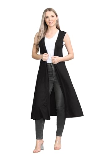 Damen Maxi-Cardigan, ärmellos, offener Kragen, Boyfriend-Länge, Schwarz , S-M Damen Maxi-Cardigan, ärmellos, offener Kragen, Boyfriend-Länge, Schwarz , S-M von Hamishkane
