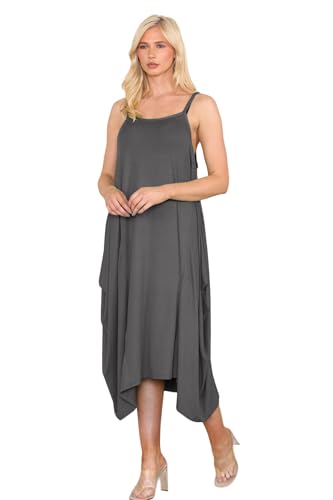 Hamishkane® Damen Fallschirmkleid – Italienischer Lagenlook Tulpen-Maxikleider für Damen UK – Langes Sommerkleider für Damen – Cami Träger ärmellose Tunika-Kleid für Damen UK, anthrazit, 46/48/Große von Hamishkane