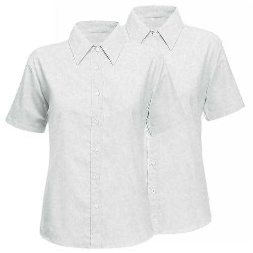 Hamishkane® Mädchen Schulhemden, 2 Stück Button Down Slim Fit Kurzarm Hemd, Einfarbig Hemd Kinder Kragen Bügelfrei Bluse, Schuluniform Mädchen Alter 3-15+, weiß, 11-12 Jahre von Hamishkane