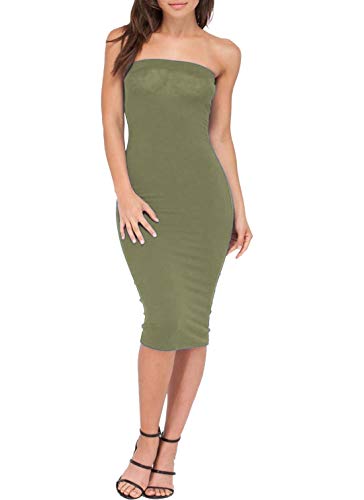 Hamishkane Damen Bandeau-Kleid, trägerlos, Stretch, lang, figurbetont, Midi-Kleid, khaki, 40 DE/42 DE von Hamishkane