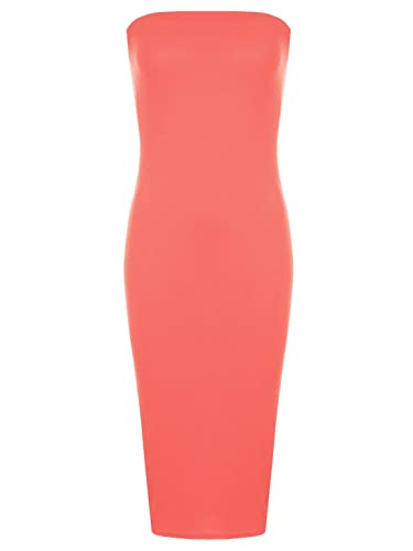 Hamishkane Damen Bandeau-Kleid, trägerlos, Stretch, lang, figurbetont, Midi-Kleid, korallenrot, 38-40 von Hamishkane