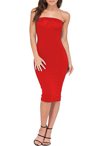 Hamishkane Damen Bandeau-Kleid, trägerlos, Stretch, lang, figurbetont, Midi-Kleid, rot, 34-36 von Hamishkane